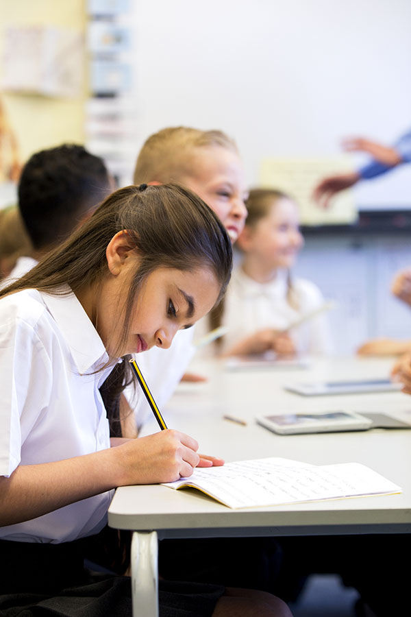 young girl learning at school