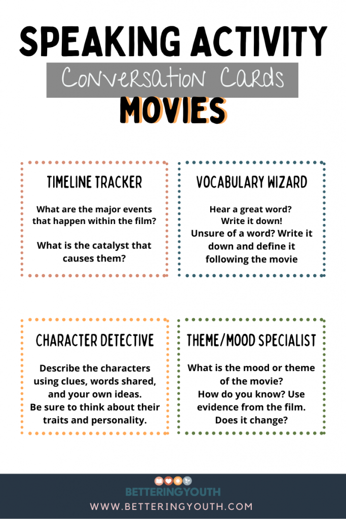 This is a poster with tasks students can engage in while watching a movie to promote focus